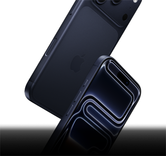 Zwei fallende iPhone 17 Pro Geräte in Tiefblau, eines von vorne und eines von hinten, um die Robustheit von allen Seiten zu zeigen