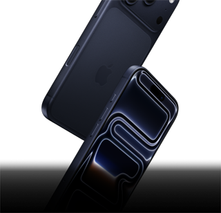 Zwei fallende iPhone 17 Pro Geräte in Tiefblau, eines von vorne und eines von hinten, um die Robustheit von allen Seiten zu zeigen