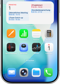 Bild der iPhone App auf dem Display, mit oben erweitertem Kalender, der die Termine des Tages anzeigt