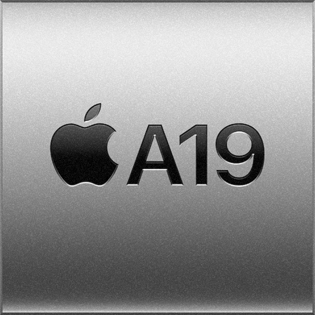 Ein silbernes Quadrat mit dem Apple Logo und dem Text „A19 Pro“, der für den A19 Chip steht