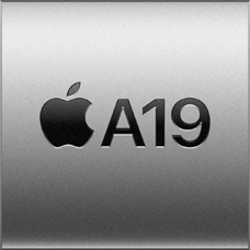 Ein silbernes Quadrat mit dem Apple Logo und dem Text „A19 Pro“, der für den A19 Chip steht