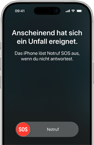 iPhone 17 Pro, Vorderseite, das Display zeigt die Verbindung zum Satelliten
