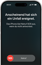 iPhone 17 Pro, Vorderseite, das Display zeigt die Verbindung zum Satelliten