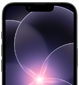 Teilansicht eines iPhone 17e in Schwarz im Hochformat, die das robuste Display mit dem Hintergrundbild einer violetten Blume im Liquid Glass Design hervorhebt