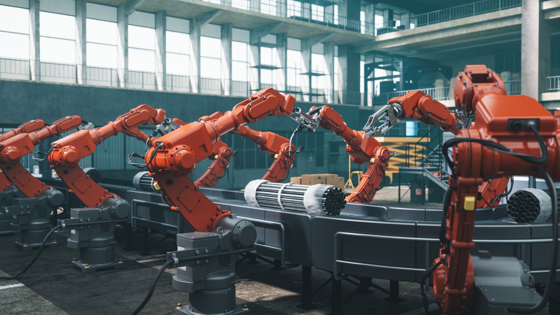 Vernetzte Industrieroboter in einer Fabrikhalle: Ein Beispiel für IIoT-Anwendungen