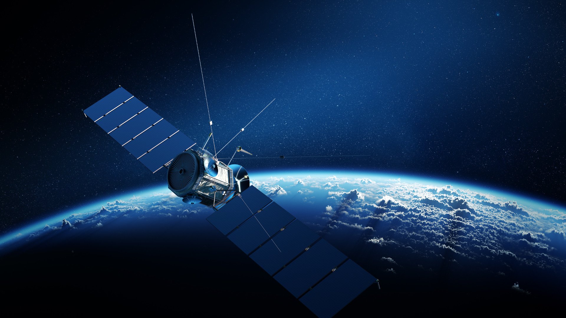 Ein Satellit im Weltraum umkreist die Erde