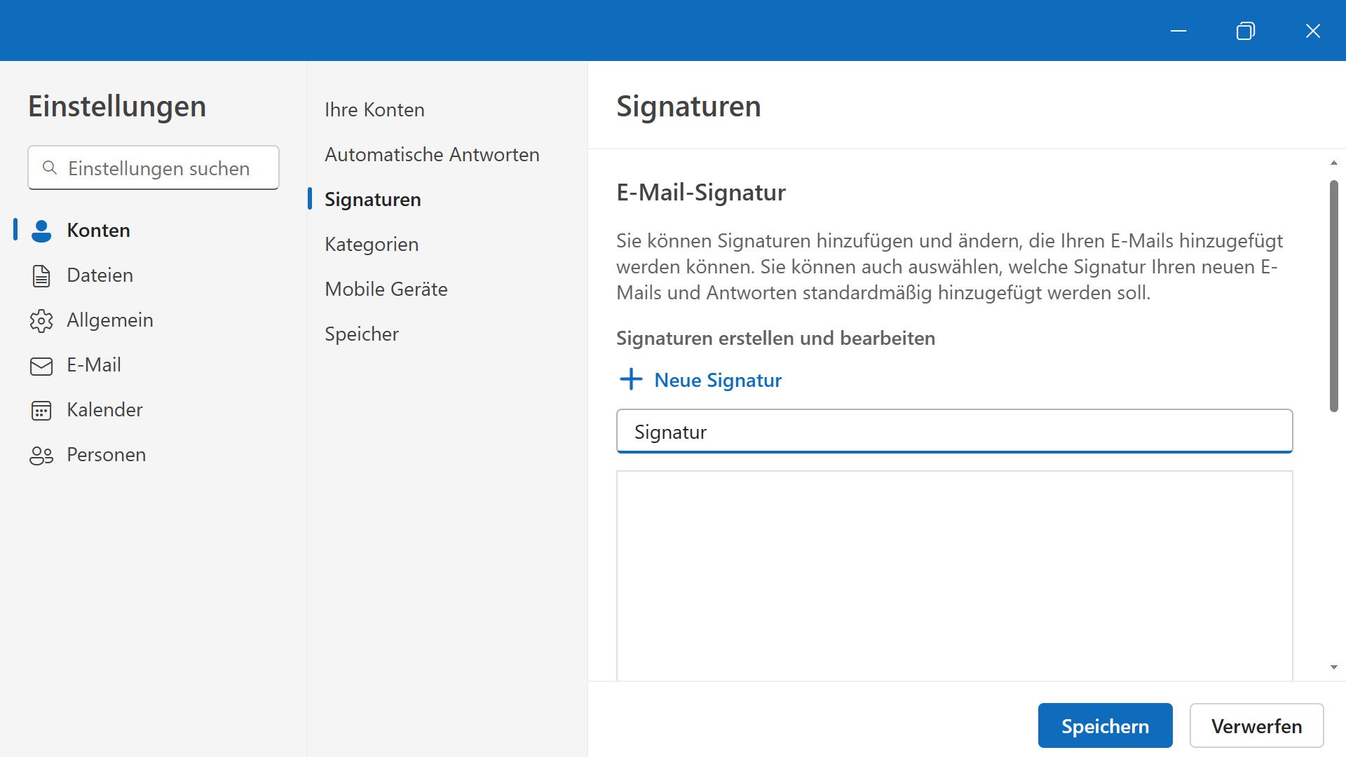 Screenshot der Funktion Signatur im neuen Outlook einrichten
