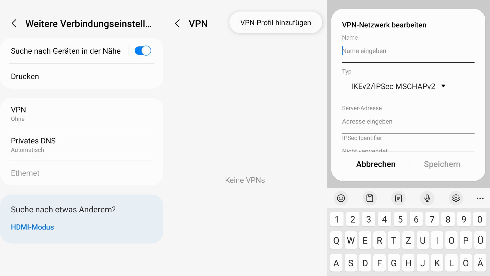 VPN verbinden als Screenshot von Android-Menü