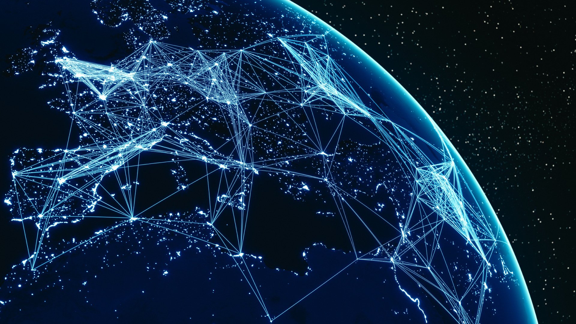 Darstellung eines Weitverkehrsnetzes (Wide Area Network), das die Welt umspannt