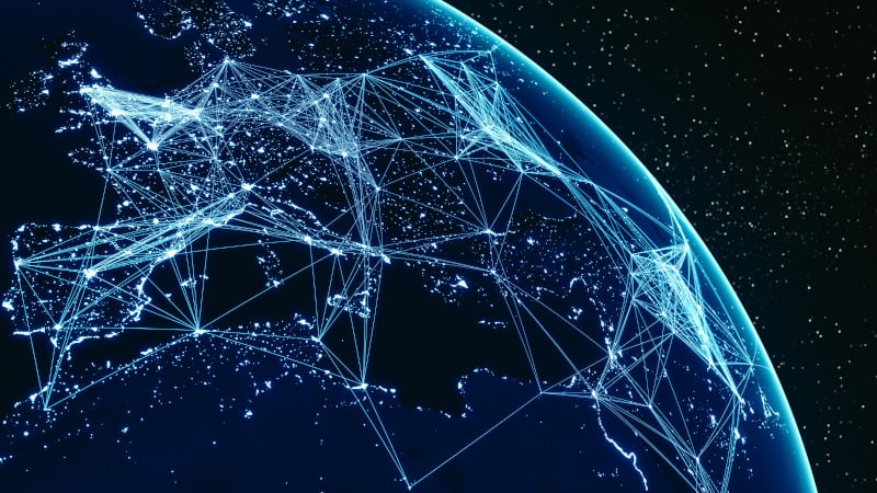 Darstellung eines Weitverkehrsnetzes (Wide Area Network), das die Welt umspannt