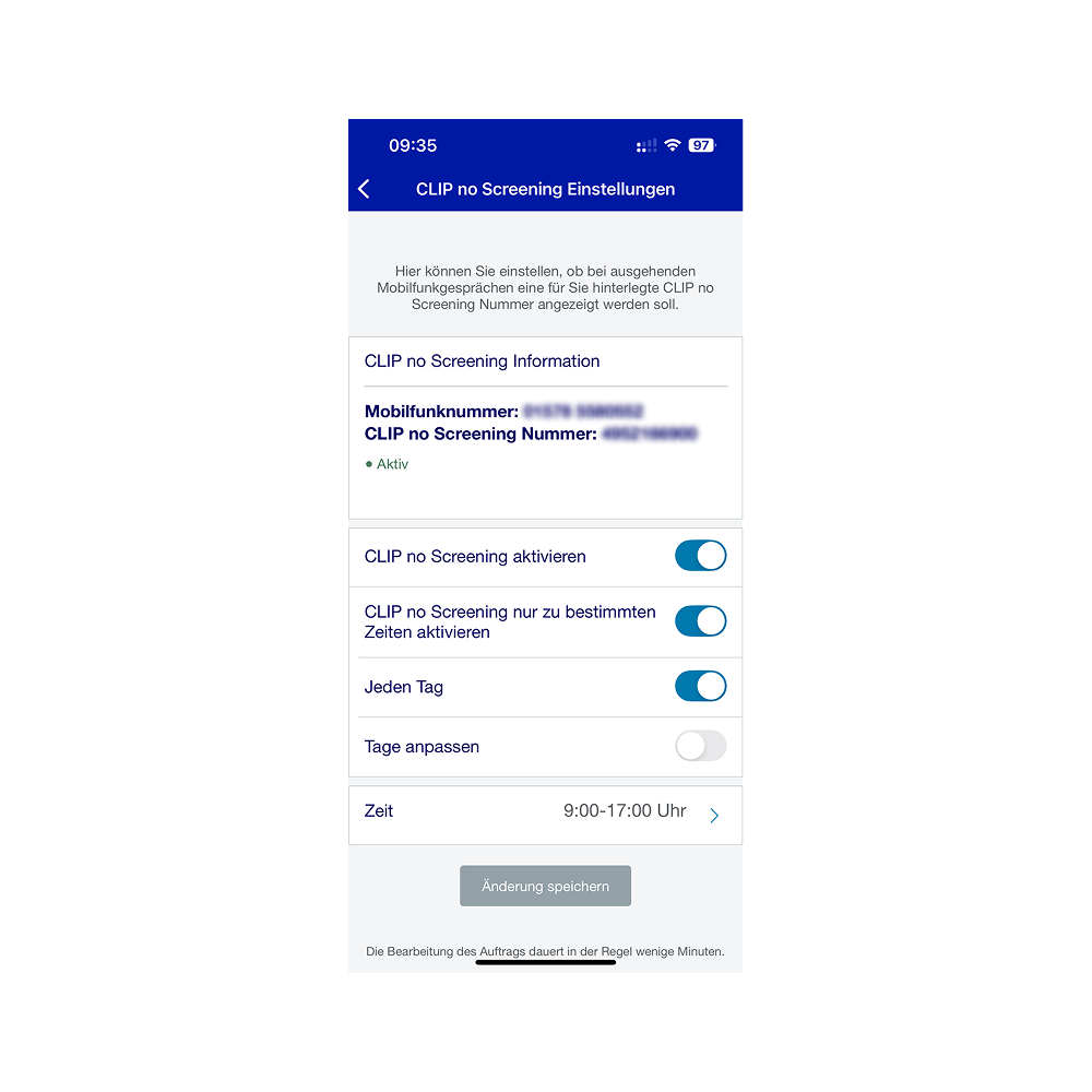 Abbildung Screenshot CLIP no Screening Einstellungen