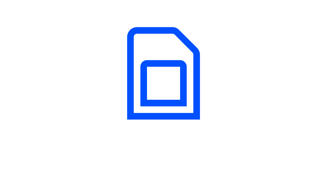 Blaues Symbol einer einzelnen SIM‑Karte mit rechteckener Kontaktfläche.