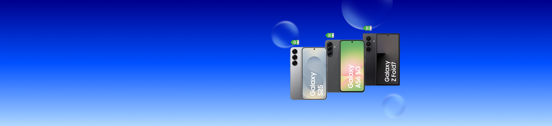 Abbildung von Samsung Galaxy S25, A56 und Z Fold7