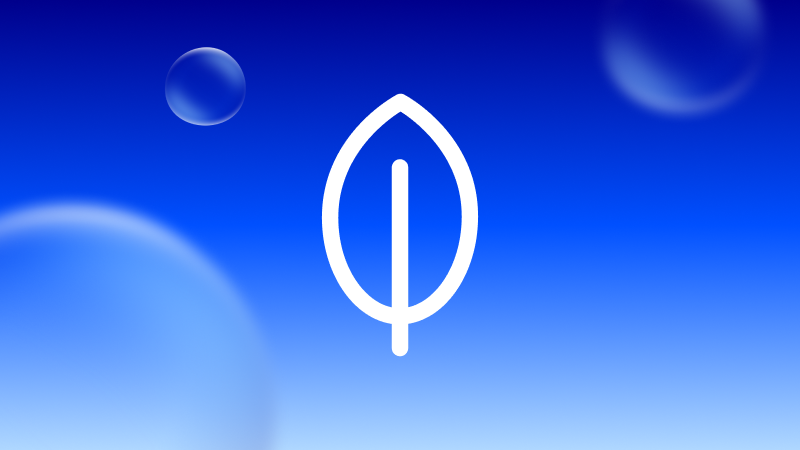 Weißes Blattsymbol vor blauem Verlaufshintergrund